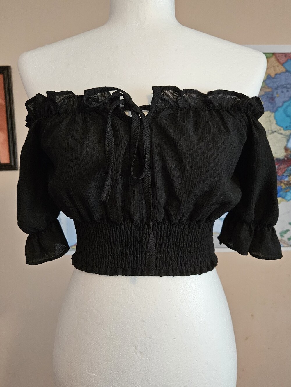 Black Off-Shoulder Bardot Crop Top